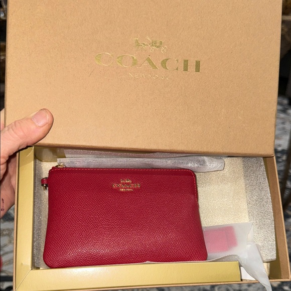 Coach Handbags - 💥Coach Red Leather Wristlet Pouch with Gold Logo
